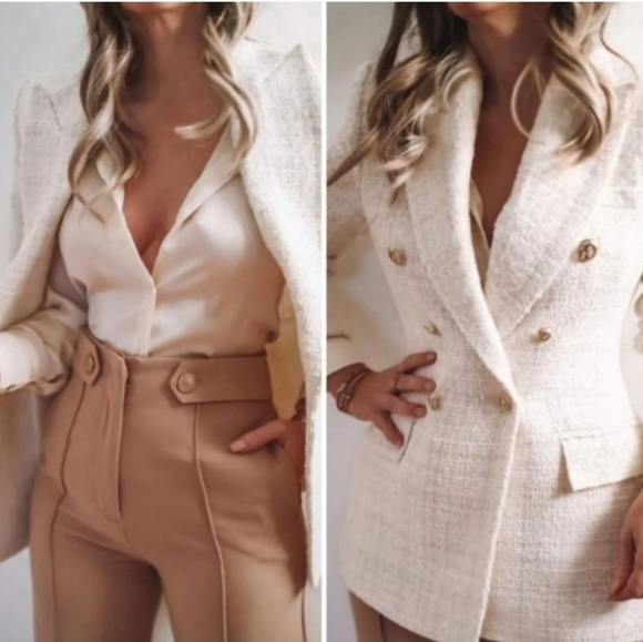 Zara Textured Double Breasted Tweed Blazer Kate Middleton  Size L - Picture 11 of 16